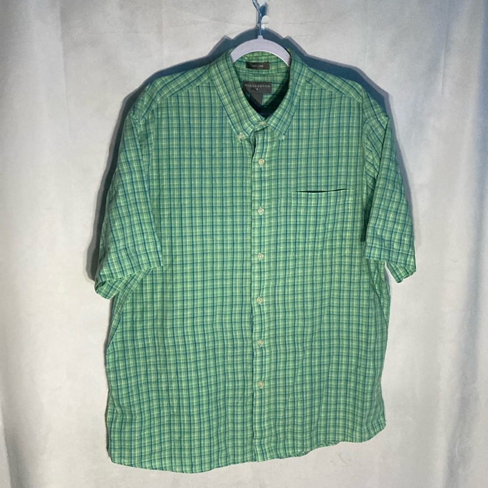 55-10 SADDLEBRED mulitcolor plaid easy care short sleeve button down shirt XL